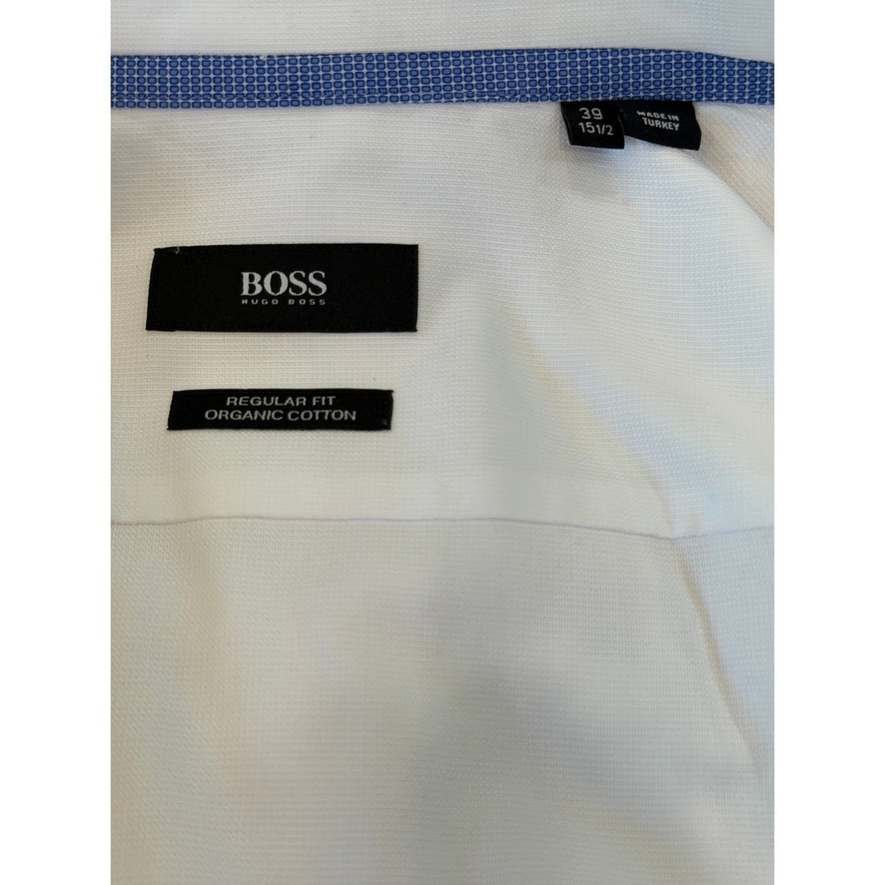 Hugo Boss Men's Dress Shirt Regular Fit White Organic Cotton Size 39 / 15.5 - Picture 4 of 11
